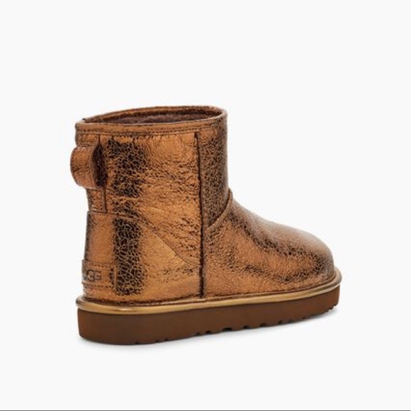 New UGG Bronze Classic Mini Metallic Sparkle Boots - Picture 2 of 12